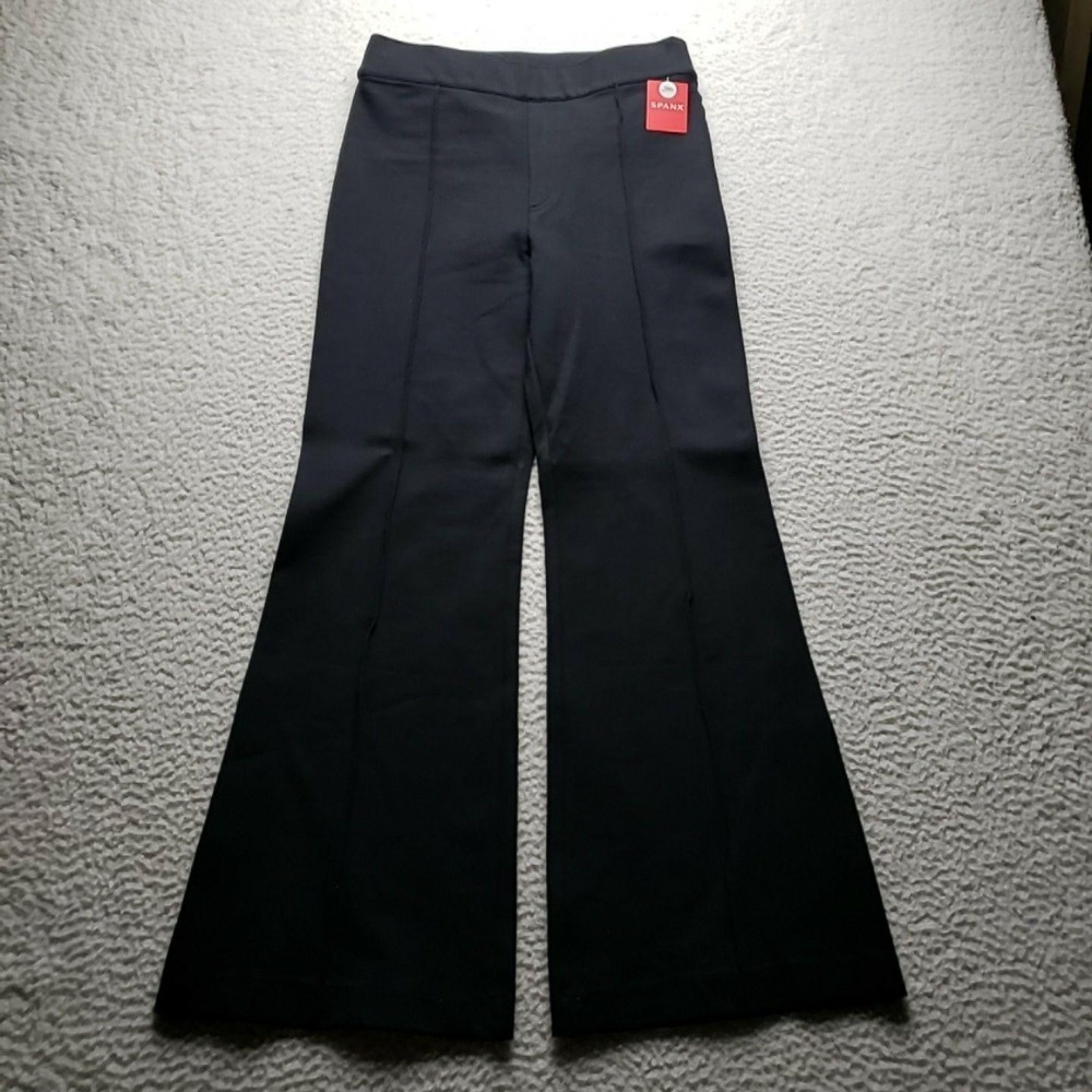 Spanx Dress Pants Womens Petite M Black Ponte High Rise Flare Pull On Stretch